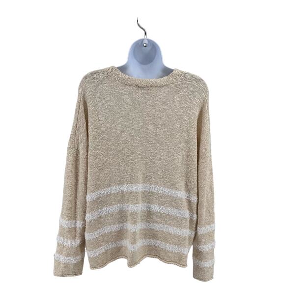 Joseph A Tan Button Up Soft Sweater WMNS Small V-neck Stripes Long Sleeve Knit - Picture 4 of 8